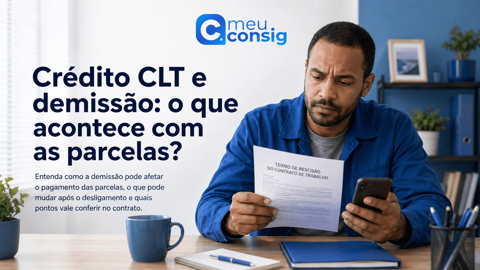 Trabalhador demitido analisando parcelas do Crédito CLT e garantias do FGTS