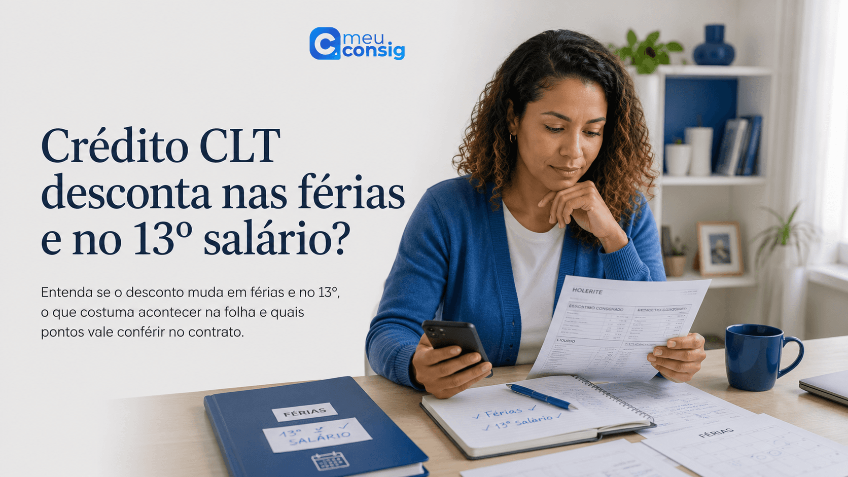Trabalhador conferindo descontos do Crédito CLT no recibo de férias e no 13º salário