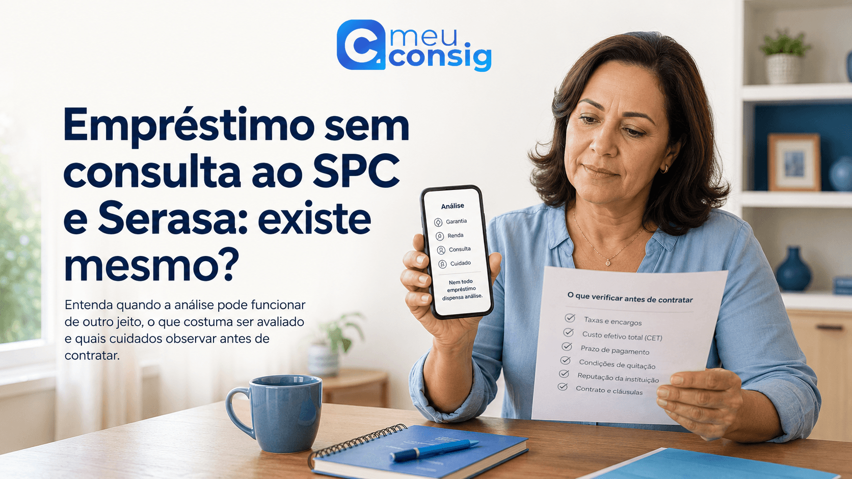 Pessoa negativada analisando no celular uma oferta de empréstimo sem consulta ao SPC e Serasa