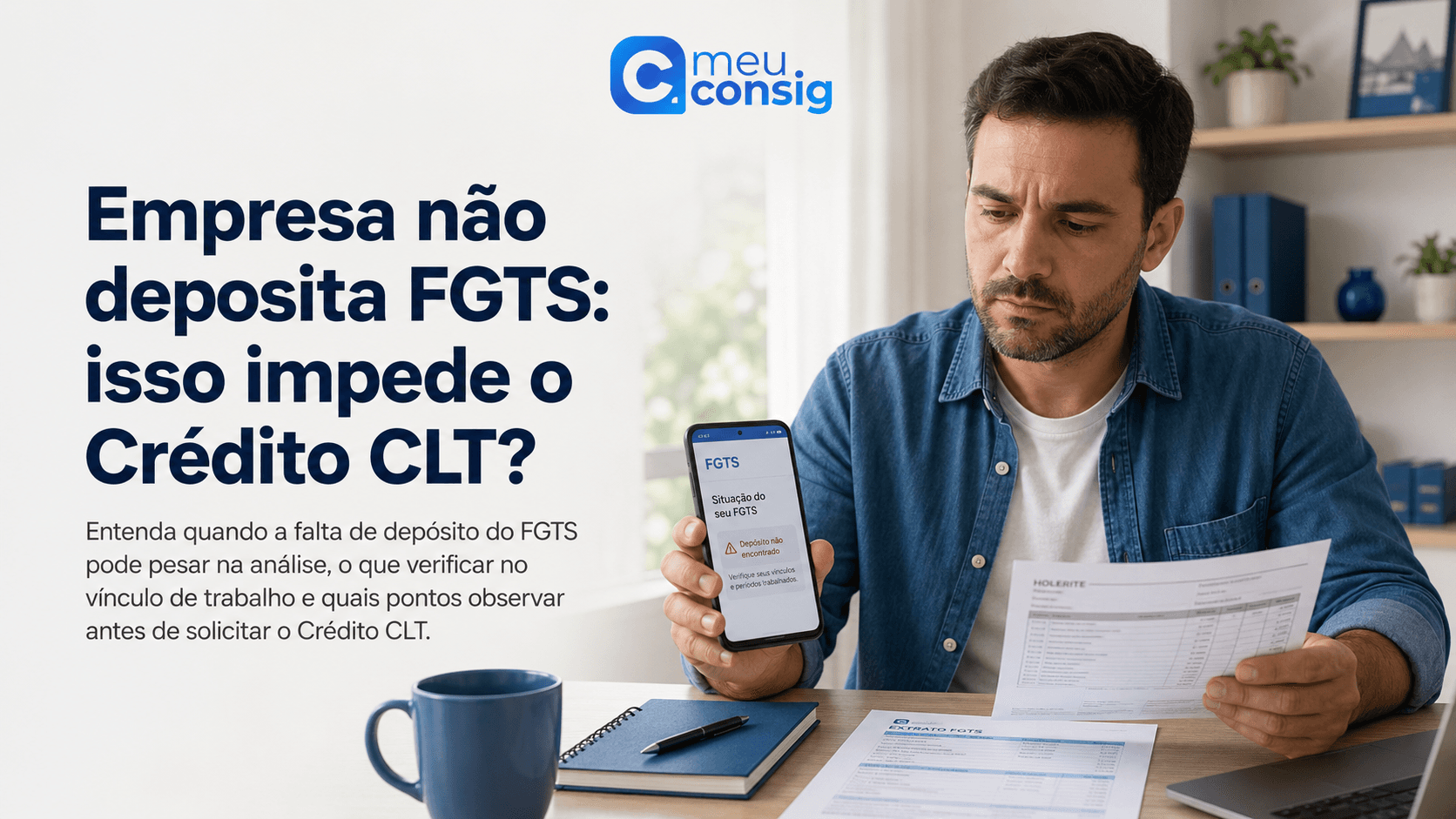 Trabalhador conferindo depósitos do FGTS e a análise do Crédito CLT no celular