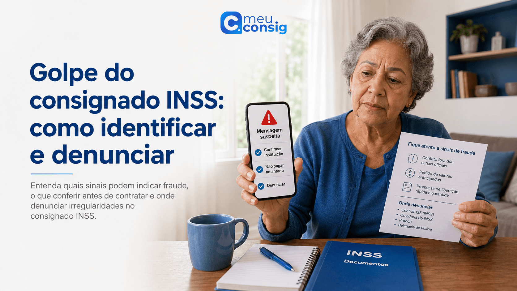 Aposentada desconfiada ao conferir no celular uma proposta de empréstimo consignado INSS não solicitada