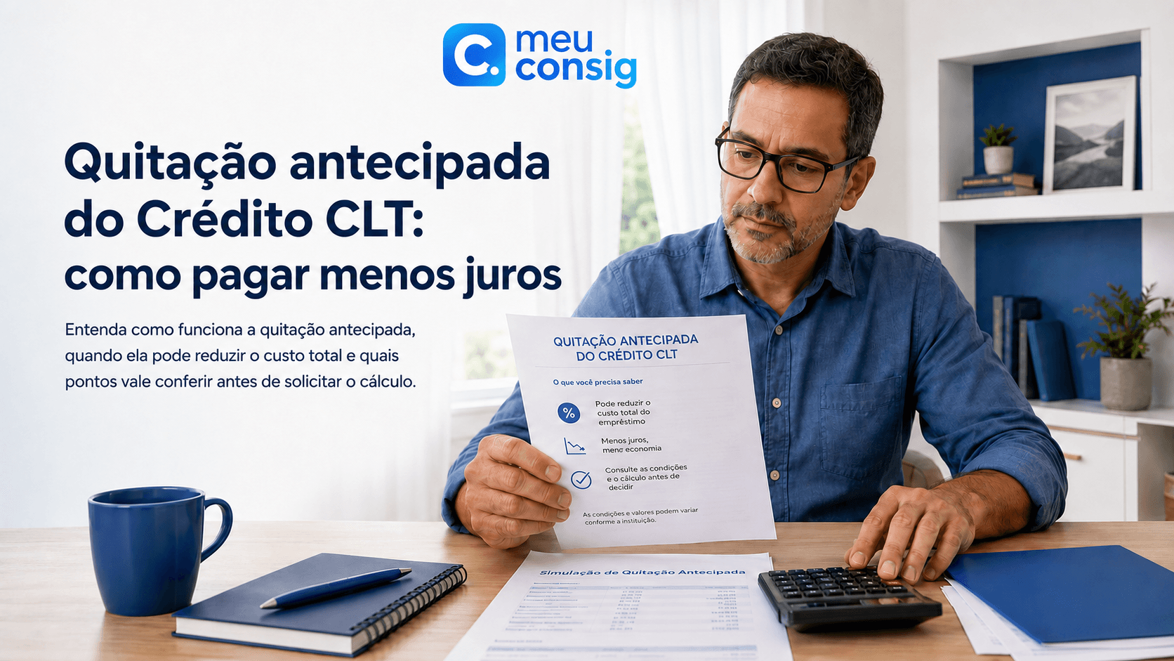 Trabalhador conferindo o saldo para quitação antecipada do Crédito CLT e o desconto dos juros