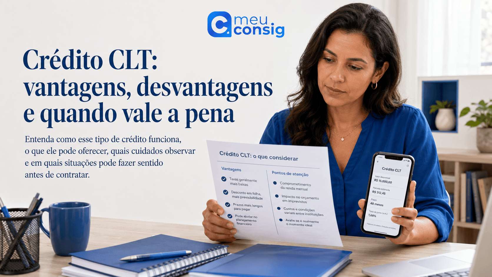 Trabalhador comparando no celular as vantagens e desvantagens de uma proposta de Crédito CLT