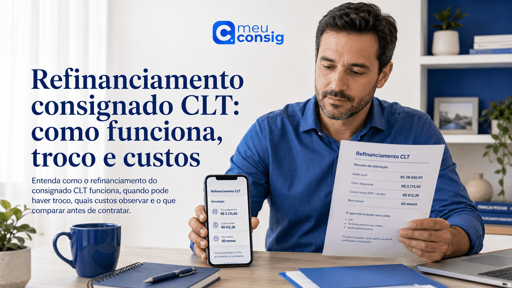 Trabalhador comparando parcela, prazo e custo do refinanciamento consignado CLT