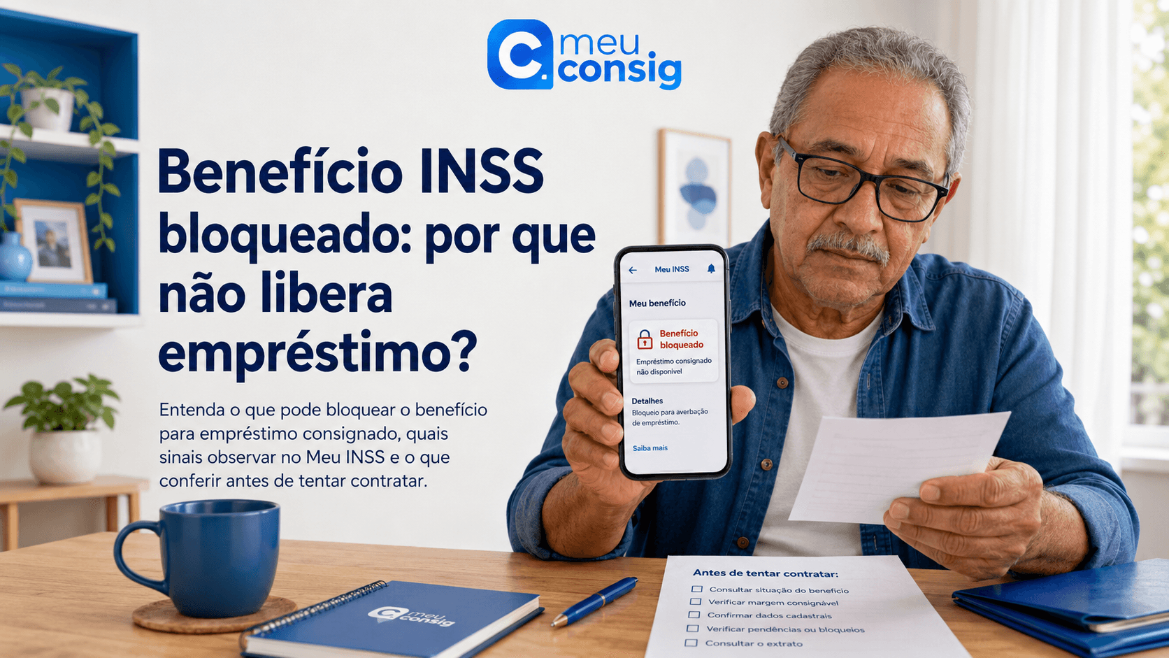 Aposentado verificando no Meu INSS por que o benefício continua bloqueado para empréstimo